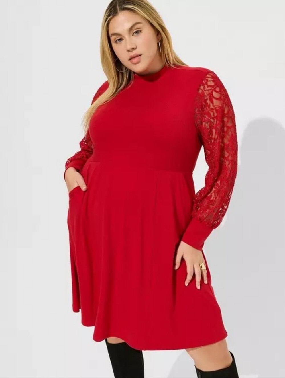 NWT Torrid | At The Knee Jersey Lace Sleeve Mock Neck Skater Dress Women 10 / 00